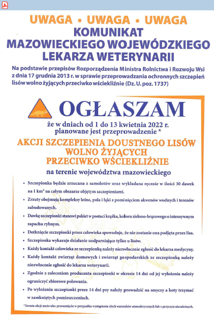 ogłoszenie o terminie przeprowadzenia szczepienia linów na terenie województwa mazowieckiego
